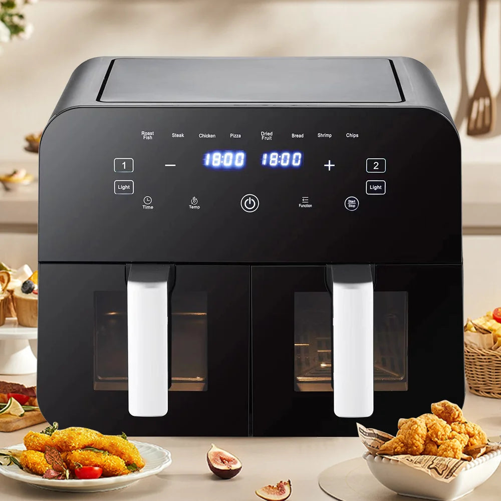 2400W air fryer Dual zone heating(4.5L+4.5L)Electronic Air Fryer LED Touch Screen Control timable Oil-free air fryer