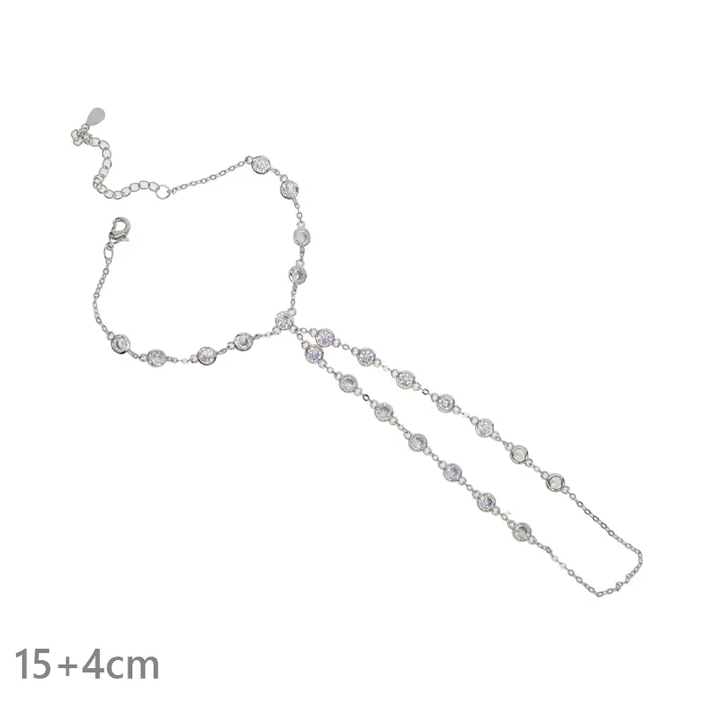 New Iced Out Oval CZ Choker Bracelet Silver Color Bling Lariat Long Bar Round Stone Long Tassel Bangle Women Jewelry
