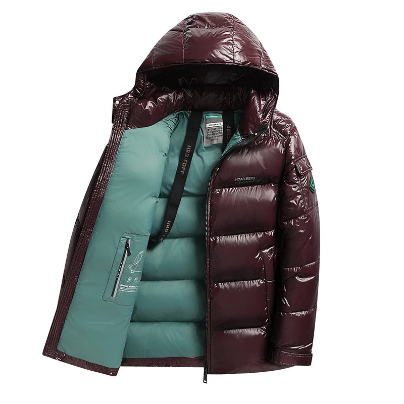 2025 New Winter Bright Parkas Men Thicken Casual Coat Slim Fit Outwear Waterproof Warm Hodded Outwear Hooded Coat