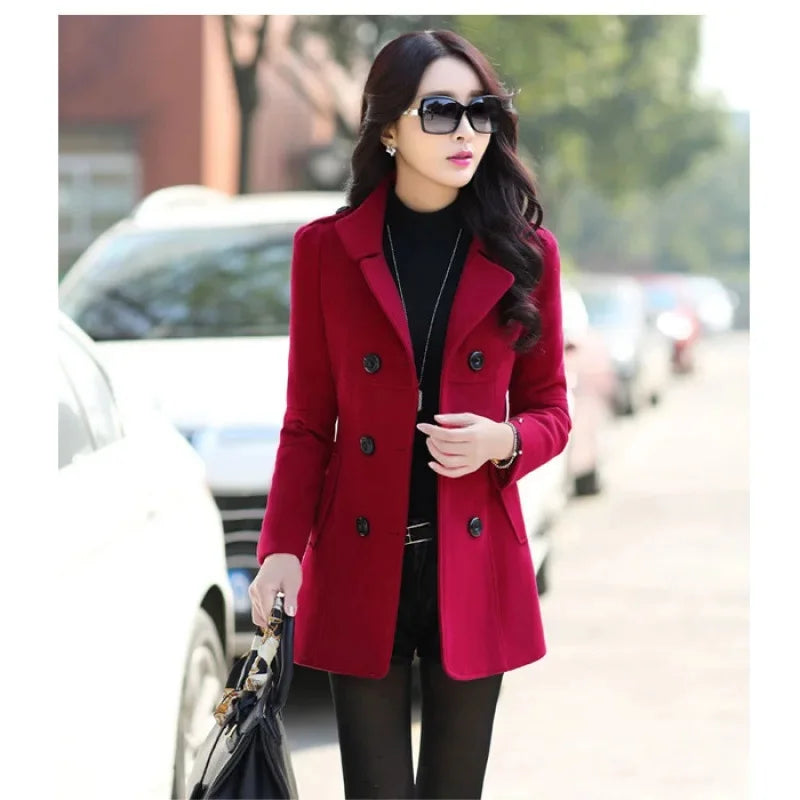 Spring Autumn Women's Slim Fit Short Double Breasted Woolen Coat Thickened Korean Style Fashionable Outerwear