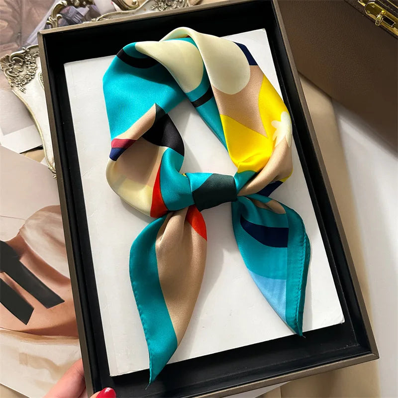 70*70cm Silk Square Scarf Women Soft Flower Print Hairband Foulard Neckerchief Hijab Tie Bag Ribbon Headband Fashion Decoration