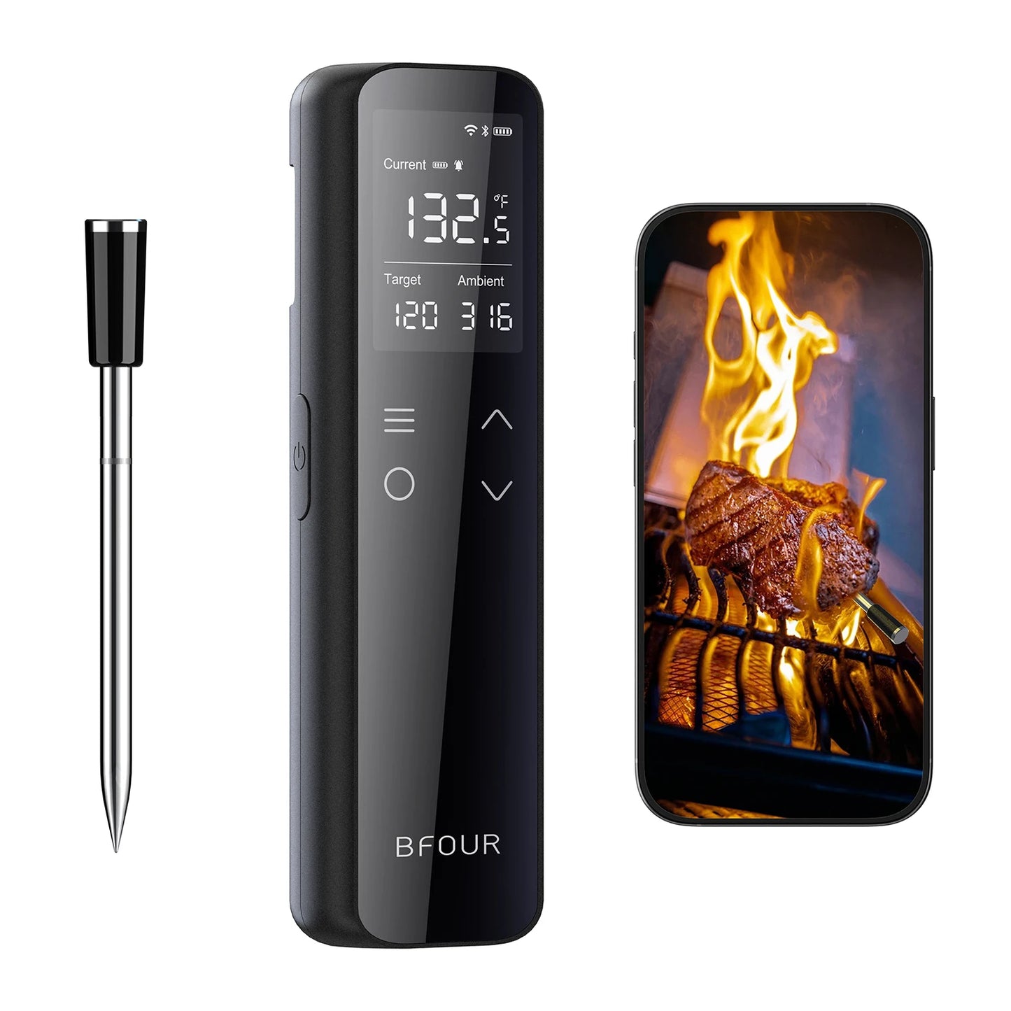 Meat Thermometer Wireless Bluetooth Probe with WiFi Unlimited Range Support APP Alarm Reminder for BBQ, Oven, Air Fryer