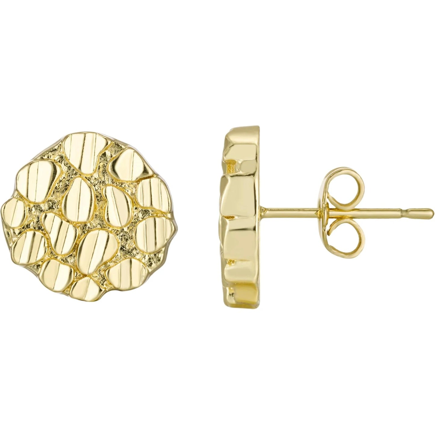 14k Gold Plated 12mm round Stud Earrings for Men And Women Fashion Jewelry Irregular Geometric Shape Gold Nugget Earrings