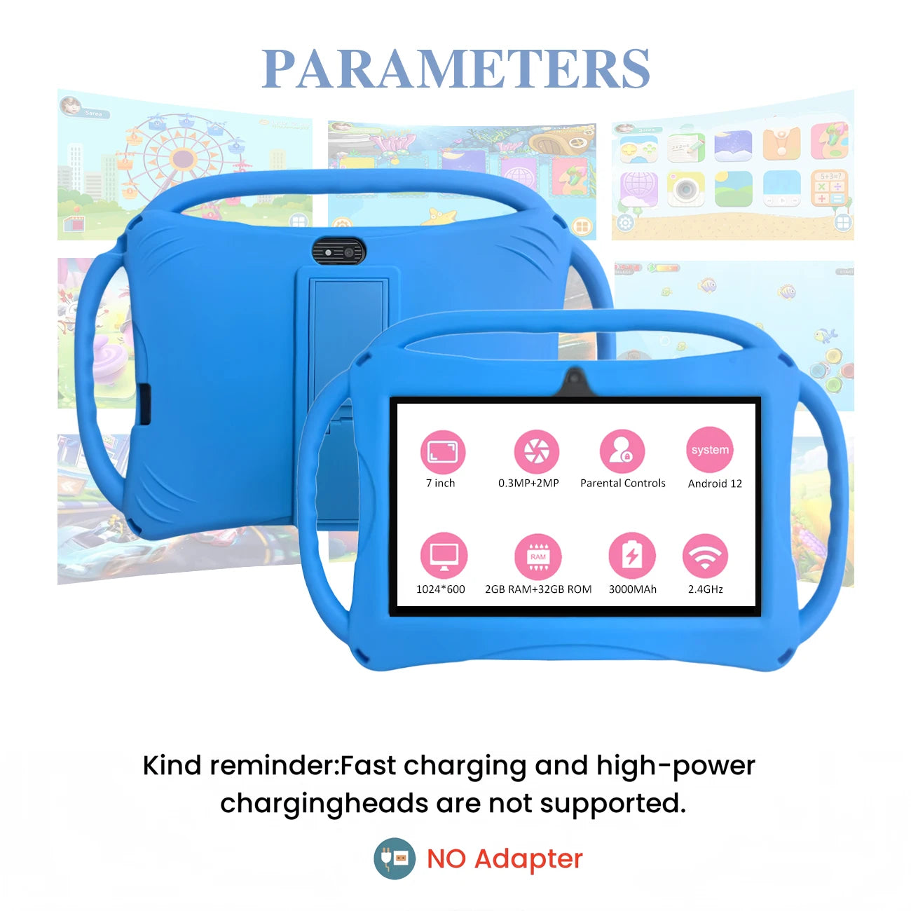 Kids Tablet 7 inch, Children Tablet with Parent Control,dual cameras, children's gifts for Christmas and birthday.Pink/Blue