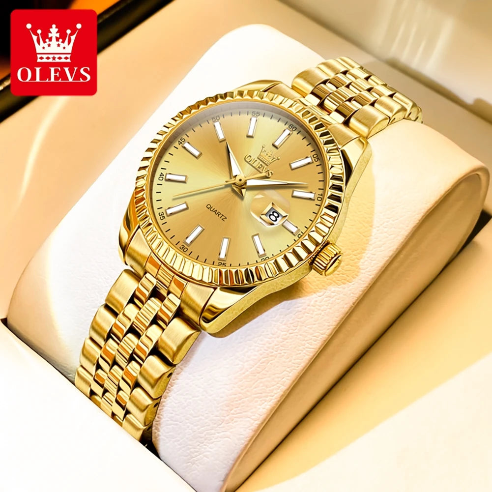 OLEVS 5593 Ladies Watches Original Luxury Quartz Wristwatch Stainless Steel Waterproof Luminous Day Date Watch Bracelet Set 