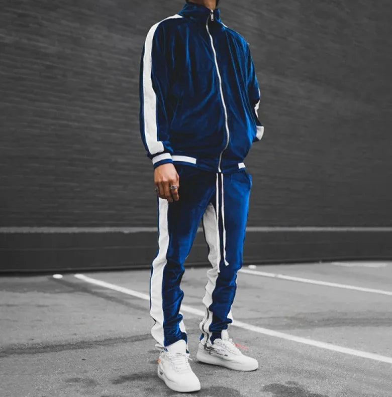 Men's Fall Winter Casual Wear 4-Season Sportswear Gold Velvet Suit Jacket Long Pants Fashion Thermal Outdoor Streetwear Clothing