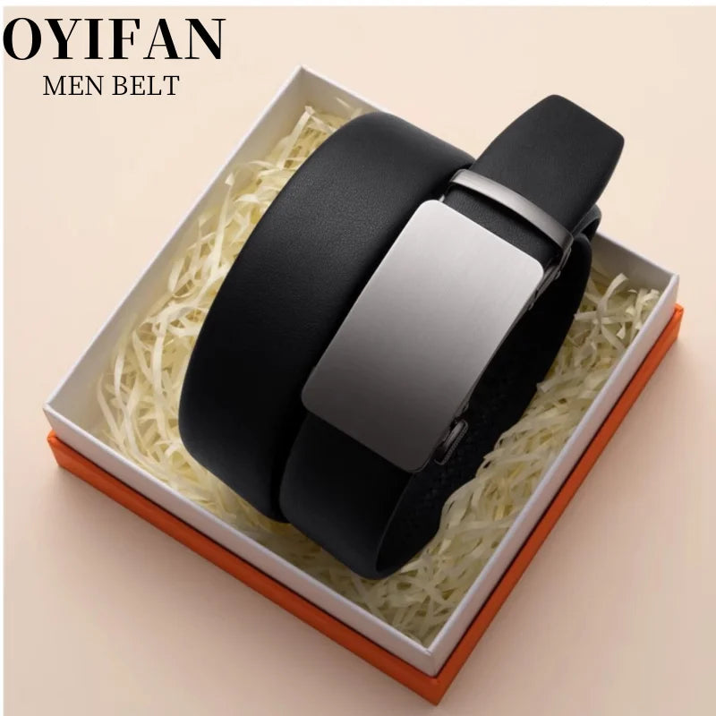Simple men's belt black automatic buckle ratchet belt genuine leather belt best match jeans suit pants business casual belt men