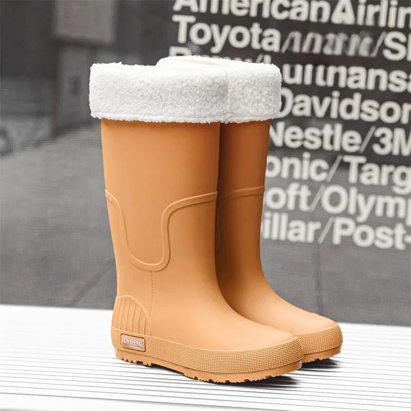 Women's High-Top Rain Boots Spring Autumn Waterproof Slip-Resistant Long Tube Shoes for Outdoor Work PVC Material Knee-High