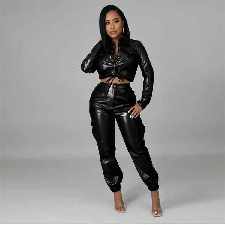 Women Pants Sets Two Piece Long Sleeve Cardigan Hidden Breasted Solid Zipper Fly Pencil Pants Slim Fit High Street Pockets