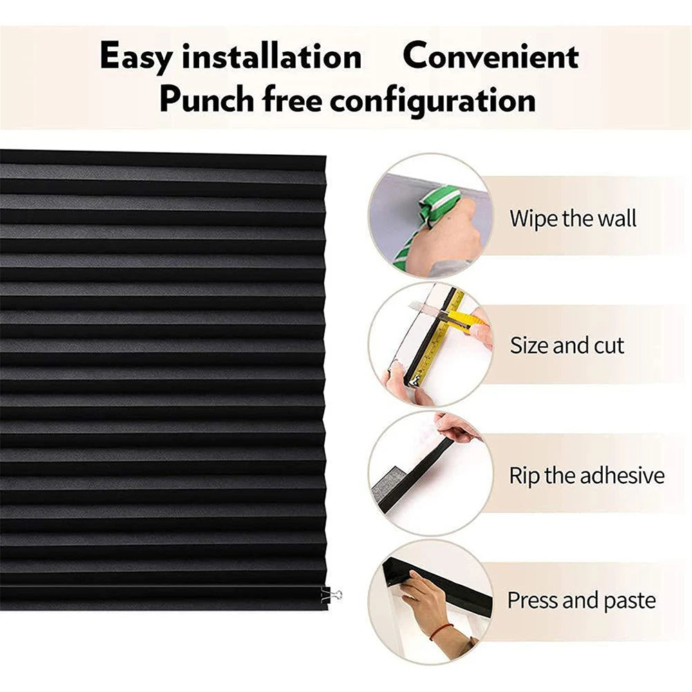 Shading Curtain Portable Roller Blinds Blackout Curtain Self-Adhesive Fully Blackout Curtains Black Cloth Home Office Decoration
