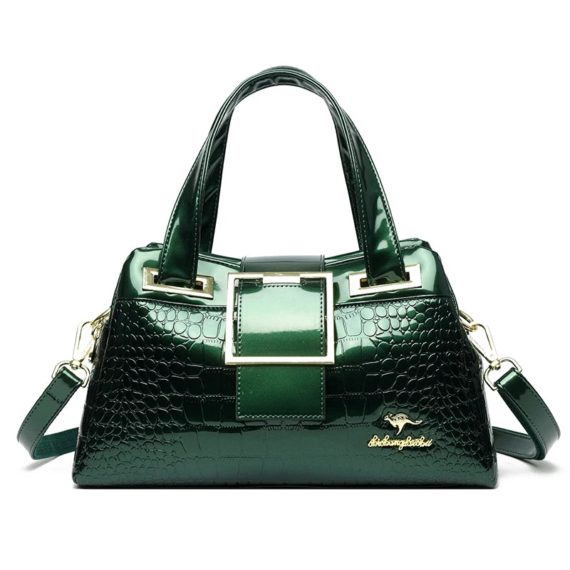 Fashion Elegant Madam Handbag Crocodile Pattern with Lattice Luxury Women Shoulder Tote Bag Two Layers Ladies Bag Big Belt Sac