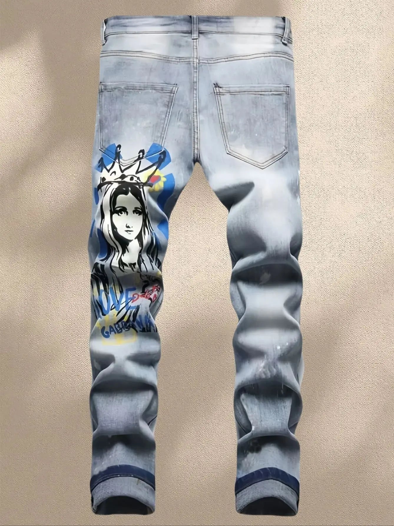 Fashionable Men's Jeans With Trendy Prints Highlighting Individuality Elastic And Breathable Fabric Free Shipping