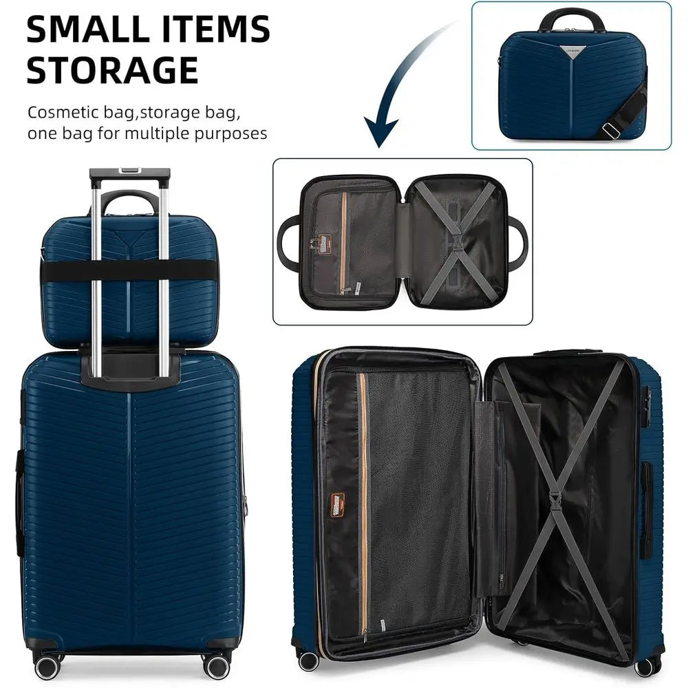 5 Piece Expandable Spinner Suitcase Set, 24 & 28, Durable Carry-On Luggage for Men & Women, Blue