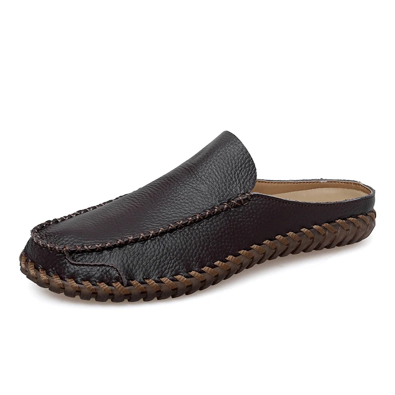 Plus Size 38-48 Handmade Mules Mens Backless Loafers Slippers Half Shoes For Men Slide Closed Toe Sandals Semi-Drag Casual Shoes