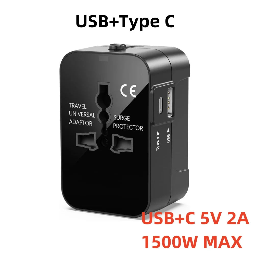 Universal Travel Adapter EU/UK/US/AU/AC Plug Power Charger Adapter With USB Type-C Ports All-in-One Foldable Converter Socket