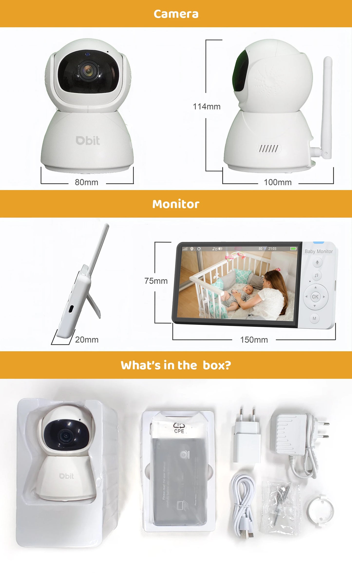 DBIT Baby Monitor Scurity Potection Cmera for Kids 5"IPS Screen 5000mAh Battery Night Vision 2-Way Audio Video Child Camera