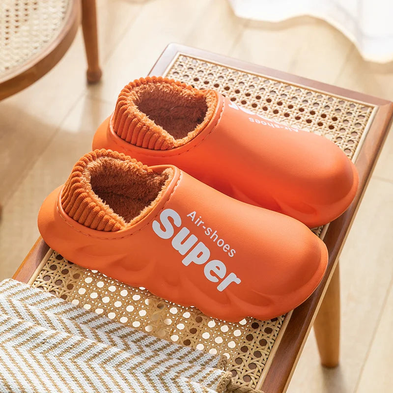 Winter Men Indoor Warm Slippers Plush Waterproof Anti slip Cotton Shoes For Women Slip-on Casual Snow Walking Loafers