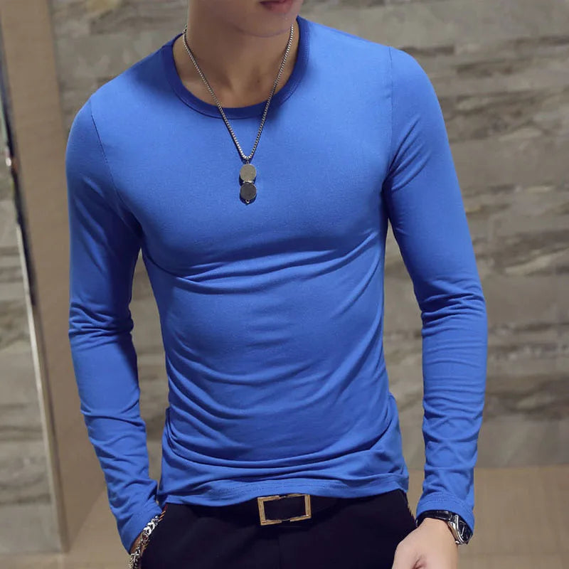 1pcs Spring Autumn Men Long Sleeve T Shirt Mens Thin Solid Casual T-shirts Classic Clothes Men's T-shirts Male Thermal Tops