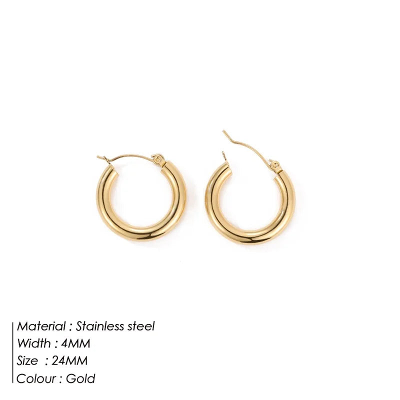 e-Manco Classic Stainless Steel Ear Buckle for Women Trendy Gold Color Small Large Circle Hoop Earrings Jewelry Accessories