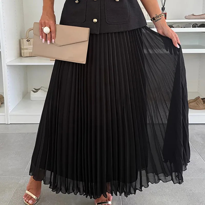 Ladies Sets Two Pieces Office Clothing, Maxi Shirts Sleeveless Buttons Coat Sets, Women Spring Summer Slim Fit Lace-Up Outfits