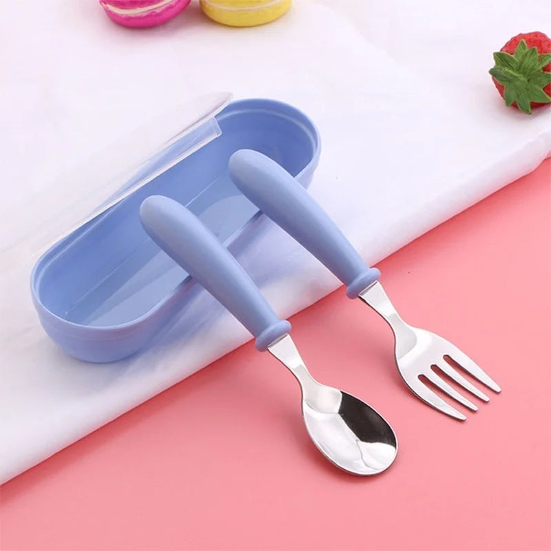 3-Piece Children's Utensil Set 304 Stainless Steel Spoon Fork for Toddlers with Portable Case Travel Kids Cutlery Tableware Gift