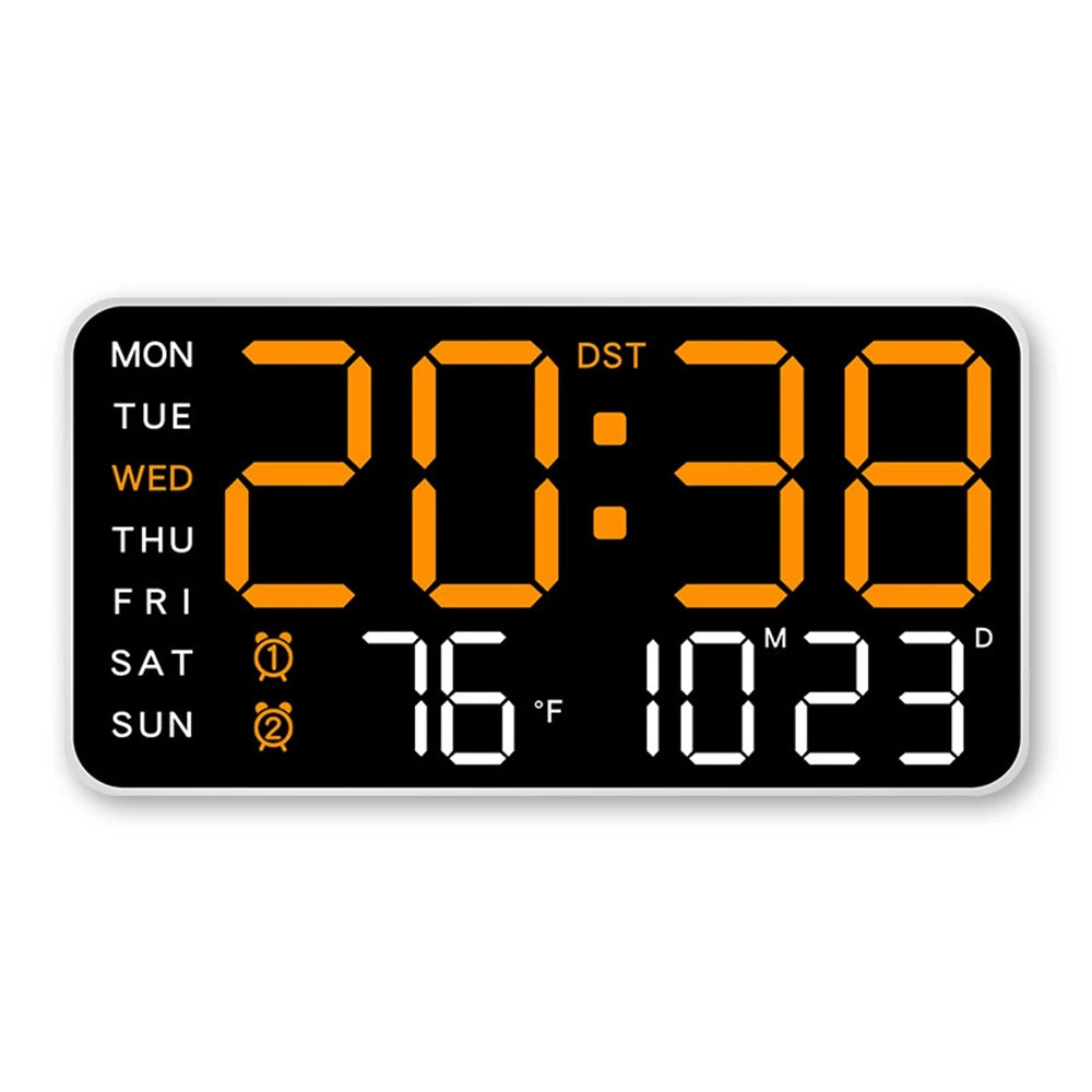 Large Digital Wall Clock Week Date Temperature Display Voice Control Table LED Alarm Clocks Brightness Adjustable 12/24H Clock