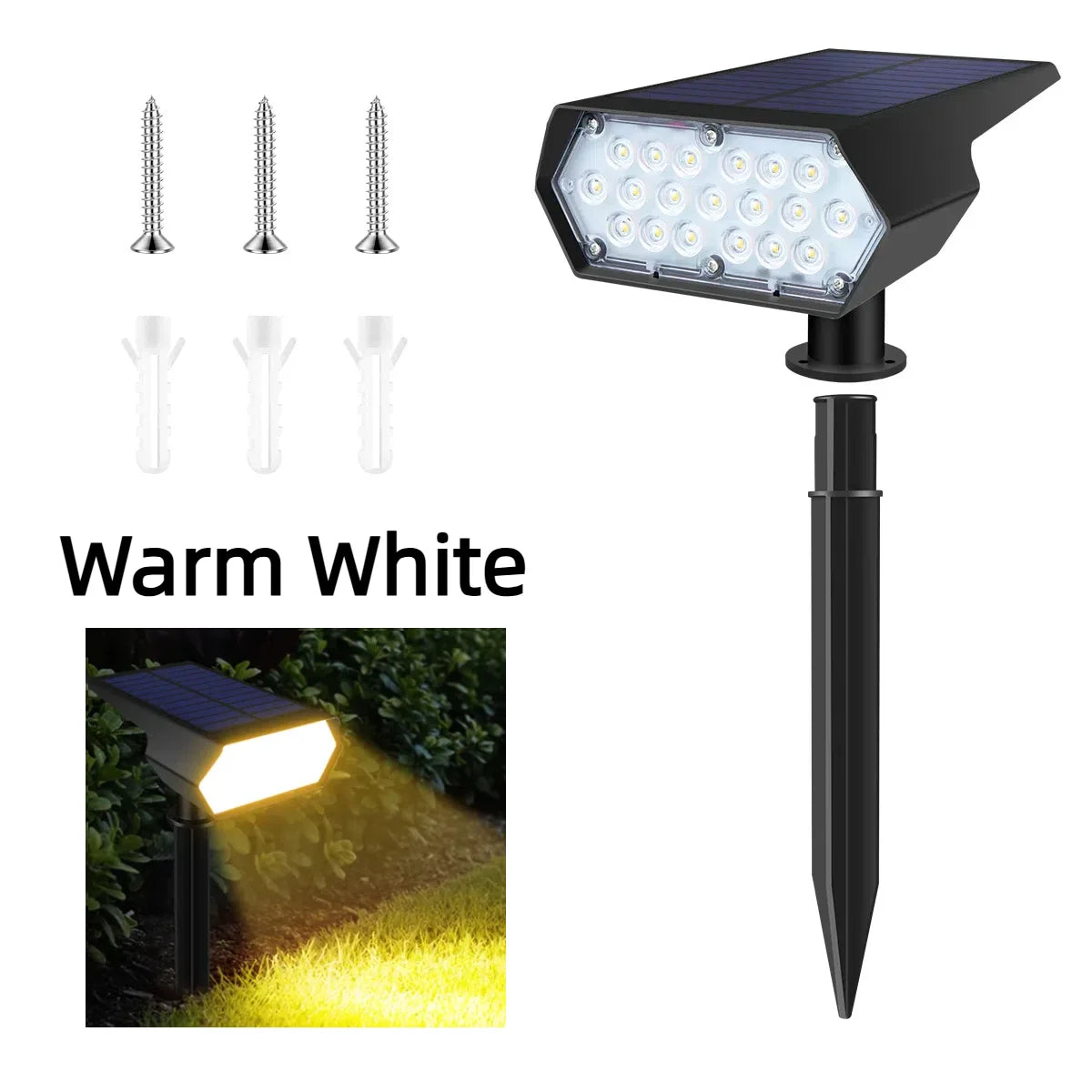 Dimmable LED Solar Spotlight With Monocrystalline Silicon Solar Panel Fast Charge For Outdoor Landscape Wall Pathway Garden Yard