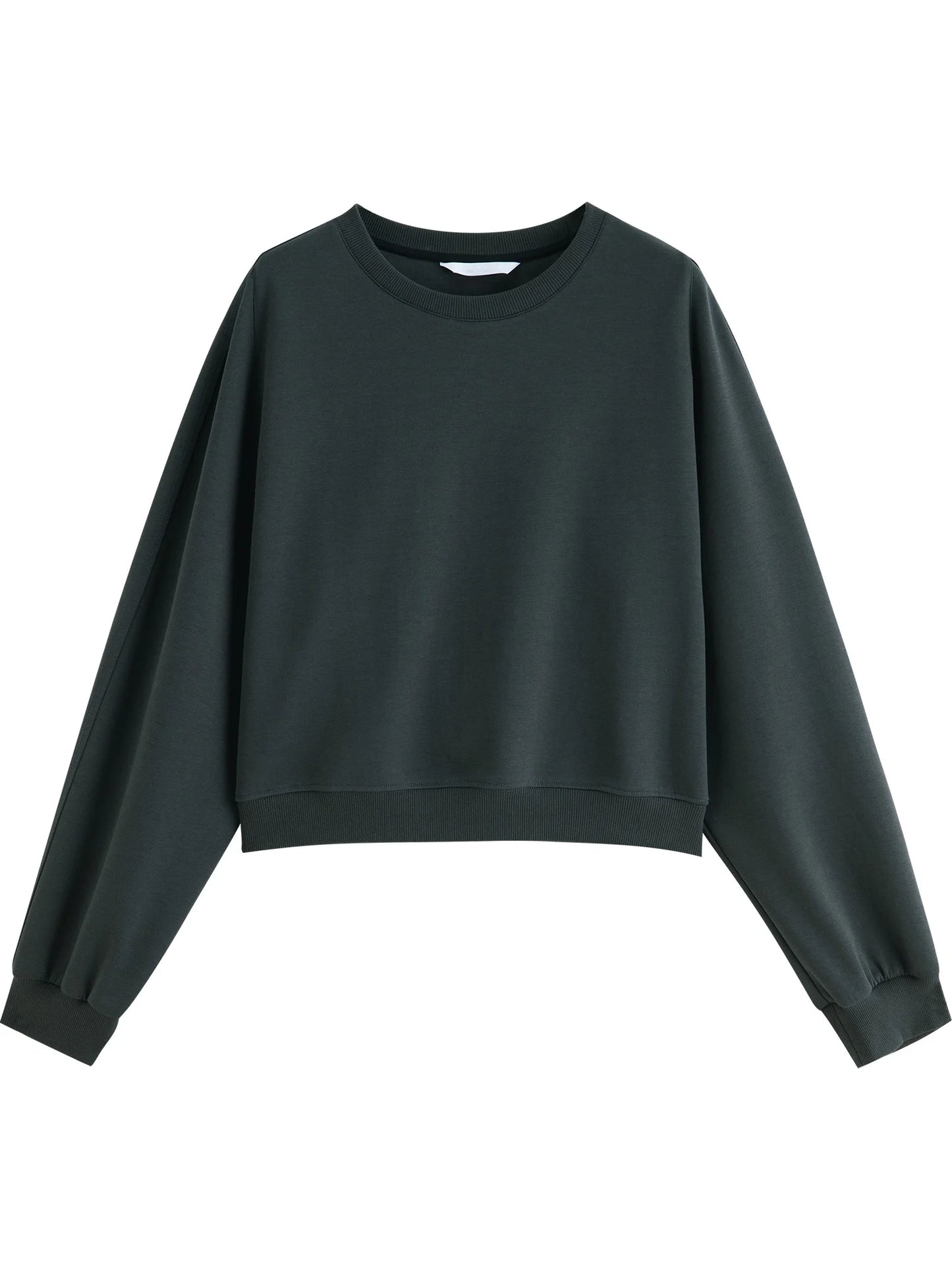 ZIQIAO Autumn 2025 Women's Round Neck Pullover Sweatshirt - Korean Style Loose Fit Casual Solid Color Daily Wear Basic Top