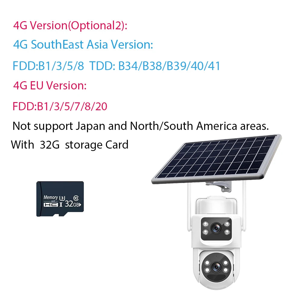 Hongnaer 8MP Dual Lens 4K Wireless WiFi/4G Sim Card Solar Powered Panel IP PTZ Outdoor WiFi Security CCTV Solar Camera