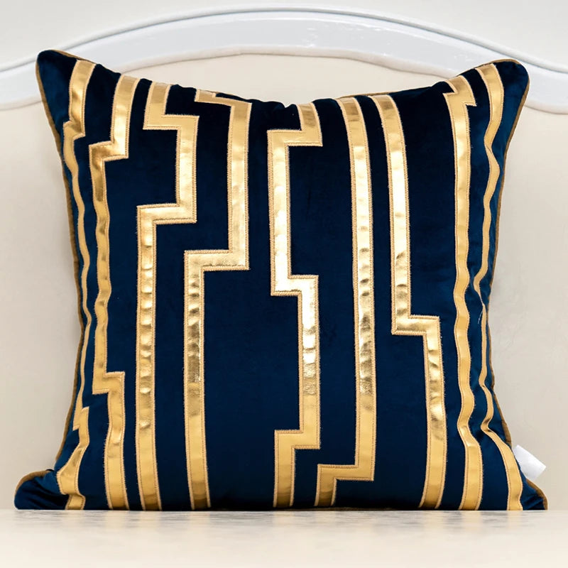 Aeckself Luxury Geometric Plaid Gold Grey Leather Embroidery Velvet Cushion Cover Home Decor Throw Pillow Case White Grey Black