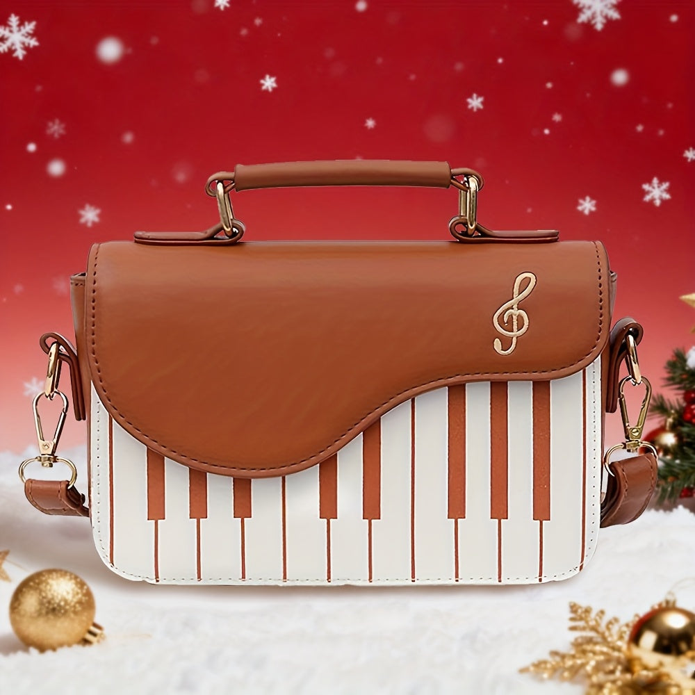 Women'S Piano Key Crossbody Bag - & Musical Note Design with Golden-Tone Hardware, Zipper Closure & Golden-Tone Hardware, Satchel Purse For Evening Events, Concerts, Casual Outings - Durable & Easy-clean, Concert Accessory, S