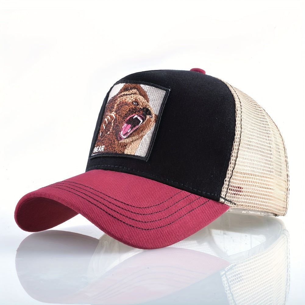 Trendy Bear Embroidered Baseball Cap - Fashionable Sunshade Hip-hop Cap for Men and Women - Breathable, Summer, Truck Driver, Duck Tongue Design, Unisex, Adjustable