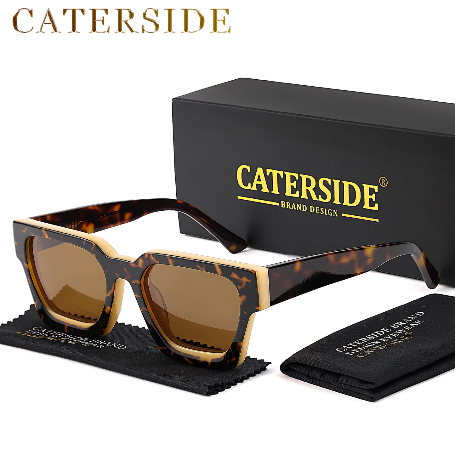 100% Acetate Square Men Fashion Glasses Classic Retro Polarized Driving Fishing Travel Beach Fashion Glasses for Male Female TAC Thick Crystal Eyeglasses Shade,Ideal Choice for Gifts with Business Full Package Set Case RC005