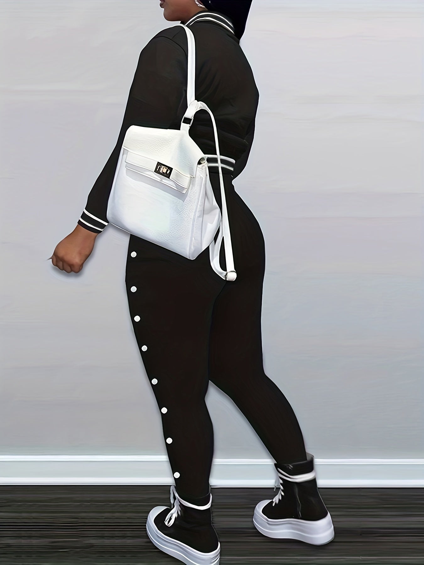 Women's Red Jacket and Pants Set - Casual Polyester with Letter "B" Patches, Button Closure, and Striped Accents