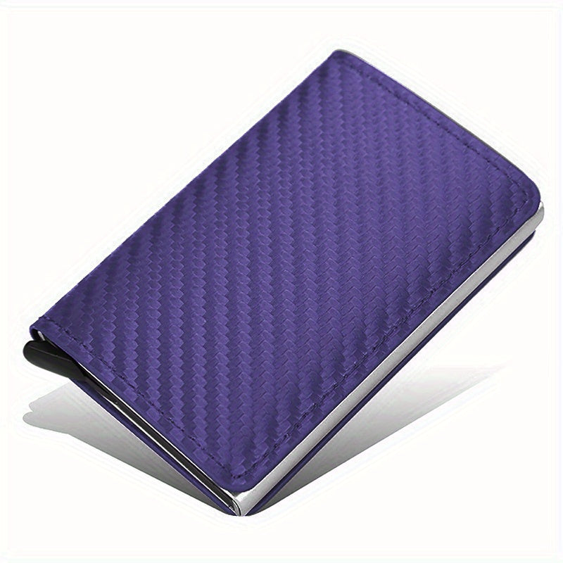 OBCREATOR Carbon Fiber RFID Blocking Wallet, Slim Metal Pop-Up Credit Card Holder, Aluminum Alloy, Non-Braided, Simple Style, Black, Minimalist Design for Men