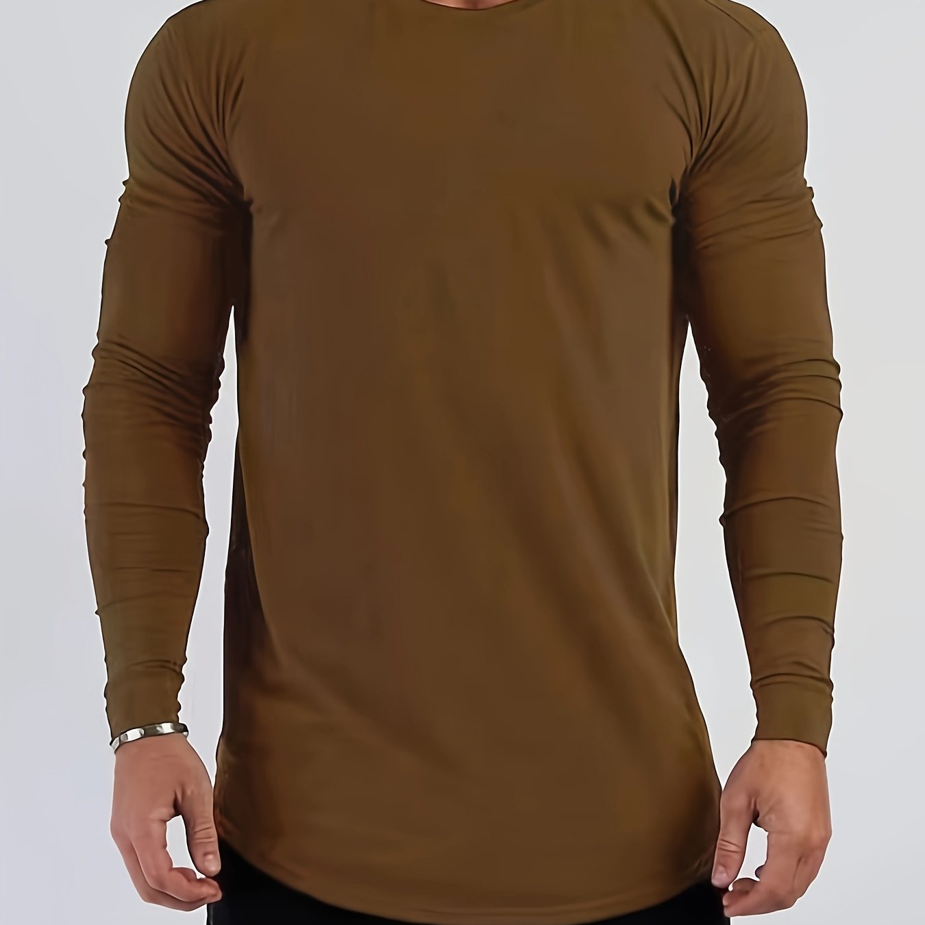 Mens Premium Solid Hue Slim Fit Long Sleeve Sports Shirt - Comfortable Crew Neck, Athletic for Fitness, Hiking & More - Versatile Top for Active Men