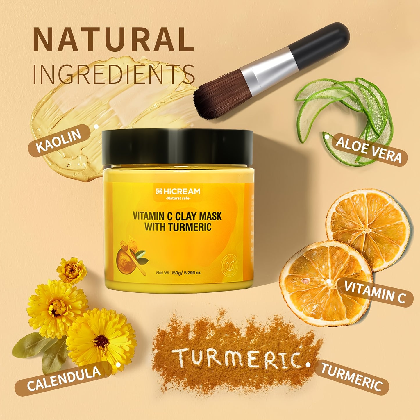 Turmeric Vitamin C Clay Facial Mask 1pcs, Deep Cleansing Light Beige Care Mask For Autumn & Winter, Rich In Kaolin & Aloe For Moisturizing, Brighten Light Beige, Christmas & Halloween Gifts, Korean Anti-aging Skincare Product