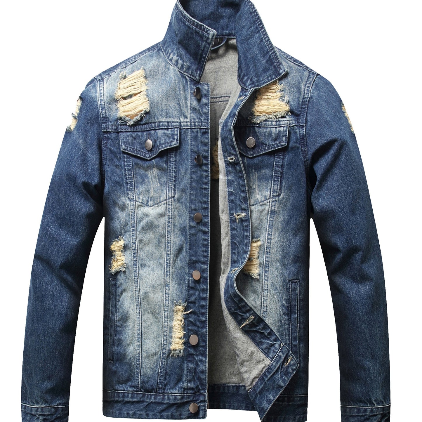 Jean Jacket for Men, Fashion Mens Denim Jacket Washed Classic Casual Distressed Ripped Slim Fit Trucker Jacket