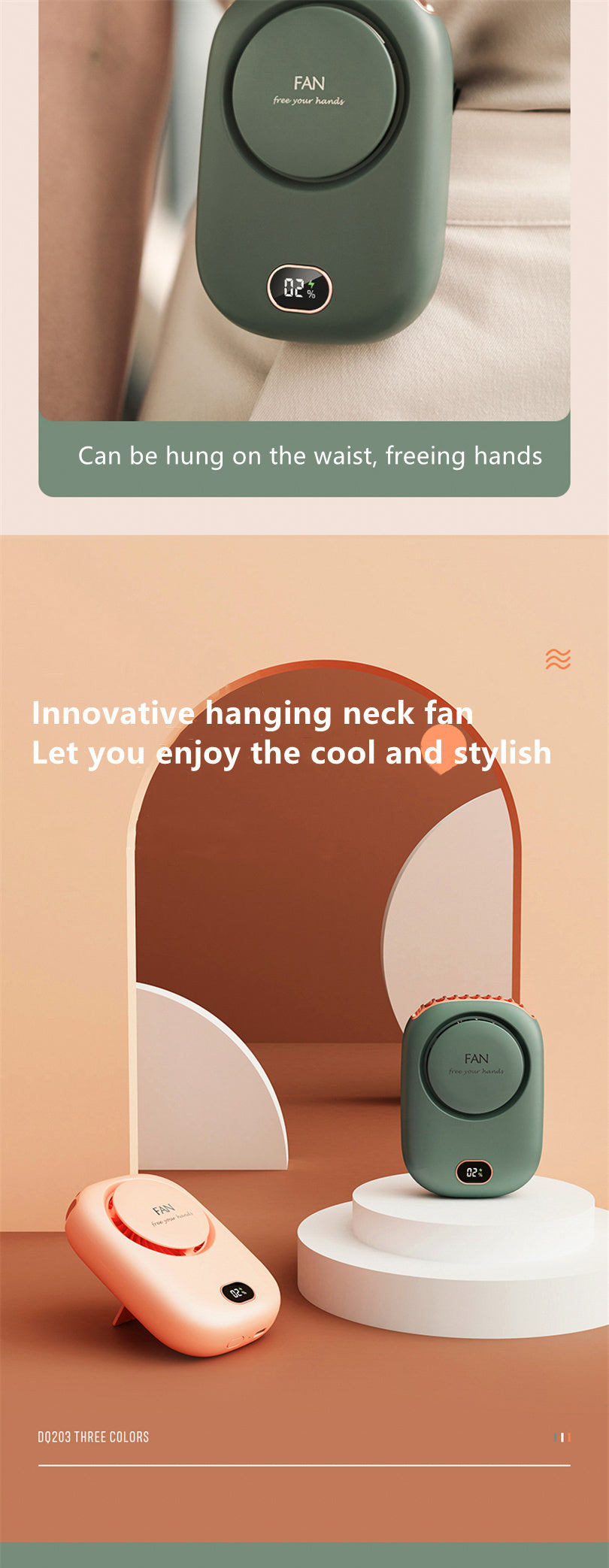1pc, Portable USB Fan With Three-Speed Large Wind Adjustment, Waist-Hanging And Desktop Stand, Power Display, And Leafless Design