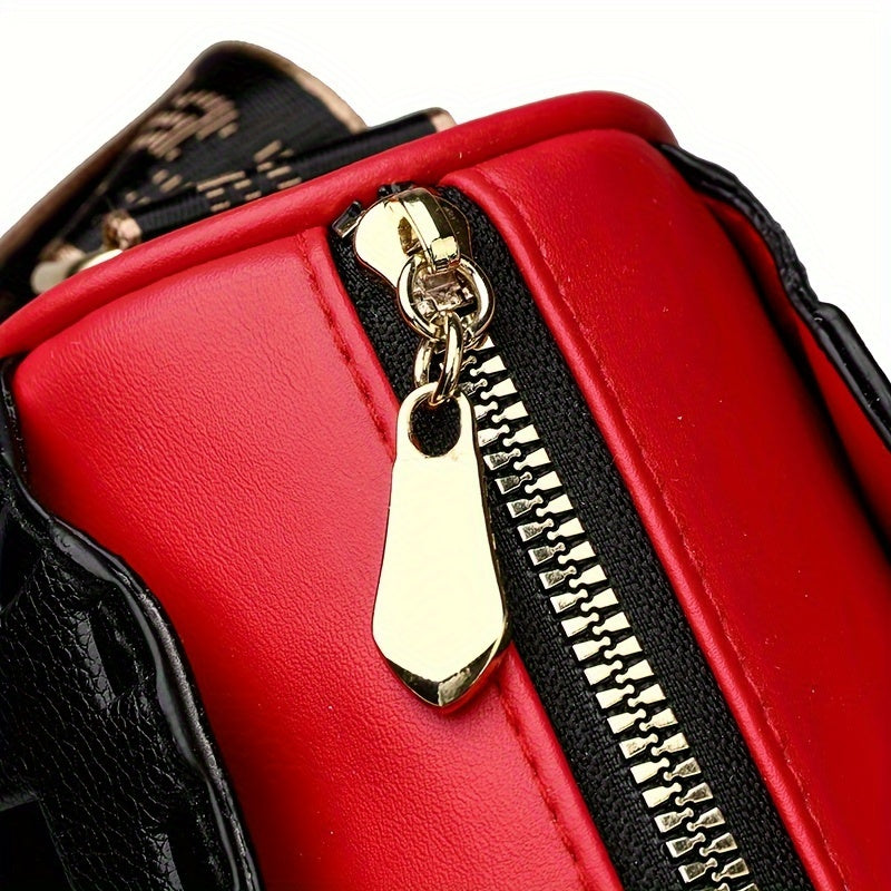 Stylish Faux Leather Crossbody Bag - Magnetic Closure, Color Contrast Design, Polyester Lining, Solid Color Pattern, Perfect for Occasional Use - Womens Fashion Handbag with Zipper Purse