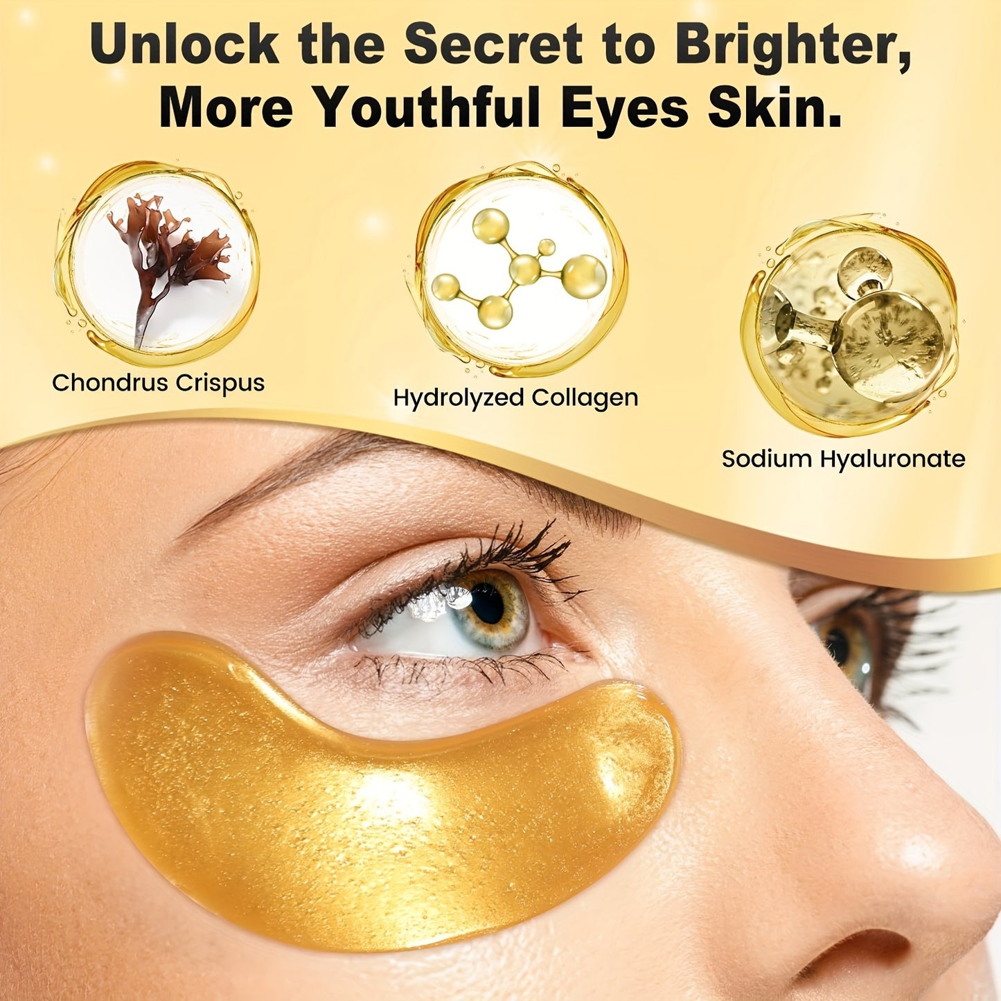 24 Golden Under Eye Patches, Eye Mask, Collagen Light Beige Care Products, Eye Patches for Puffy Eyes, Suitable for Wedding Party Gift, Valentines Day Gifts, s Must Have