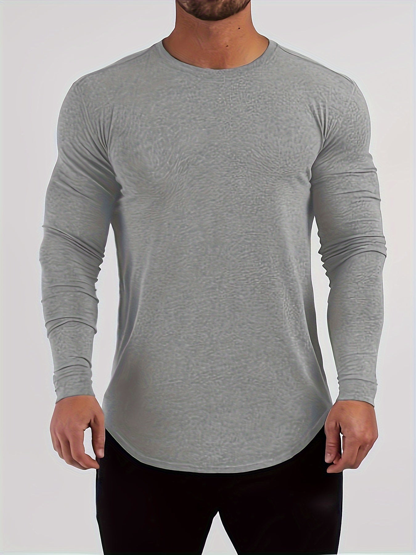 Mens Premium Solid Hue Slim Fit Long Sleeve Sports Shirt - Comfortable Crew Neck, Athletic for Fitness, Hiking & More - Versatile Top for Active Men