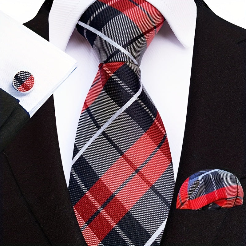Three-Piece Gentlemans Accessory Set - Stylish Paisley Pattern Tie, Pocket Square, and Cufflinks - Perfect Gift Idea for Men on Special Occasions