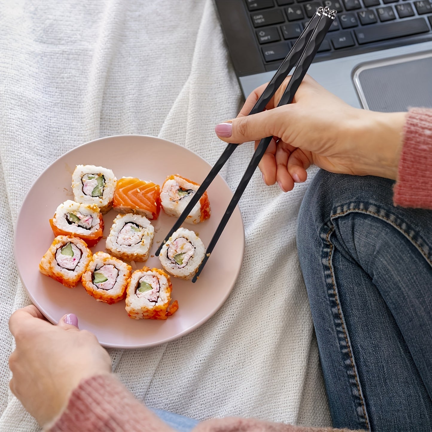 5 Pairs Reusable Metal Chopsticks Set, 9.5 Inch Dishwasher Safe Fiberglass Chopsticks, Non-Slip Chopsticks, Kitchen Gadgets Tableware for Restaurants, for Pasta, Sushi, Gnocchi, Desserts, Perfect Halloween And Christmas Gifts