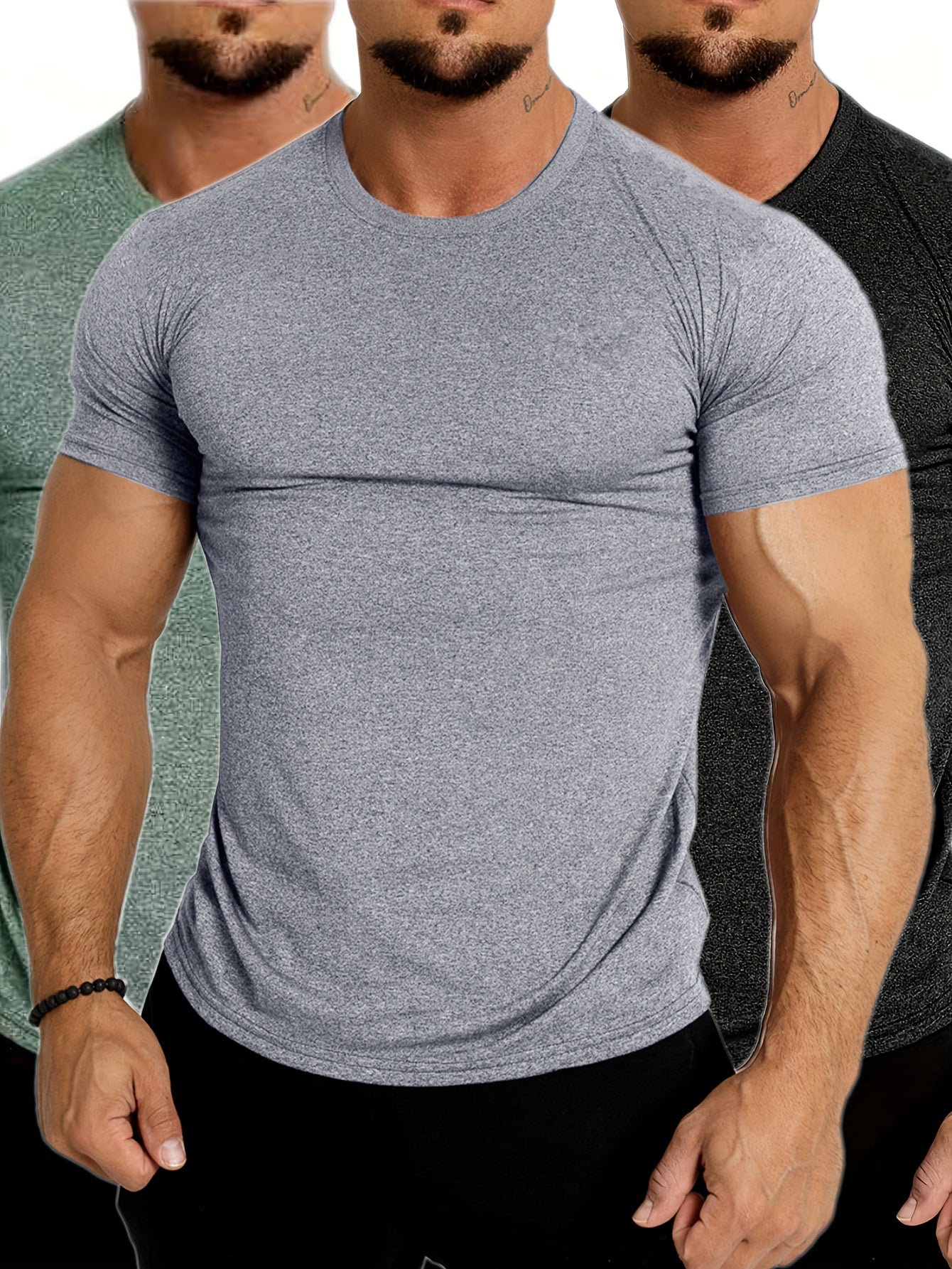 Summer Fitness Essential - Mens Quick-Drying, Breathable, Medium Stretch Polyester Short Sleeve Crew Neck T-Shirt for Sports and Casual Wear - Machine Washable, Perfect Gift for Him