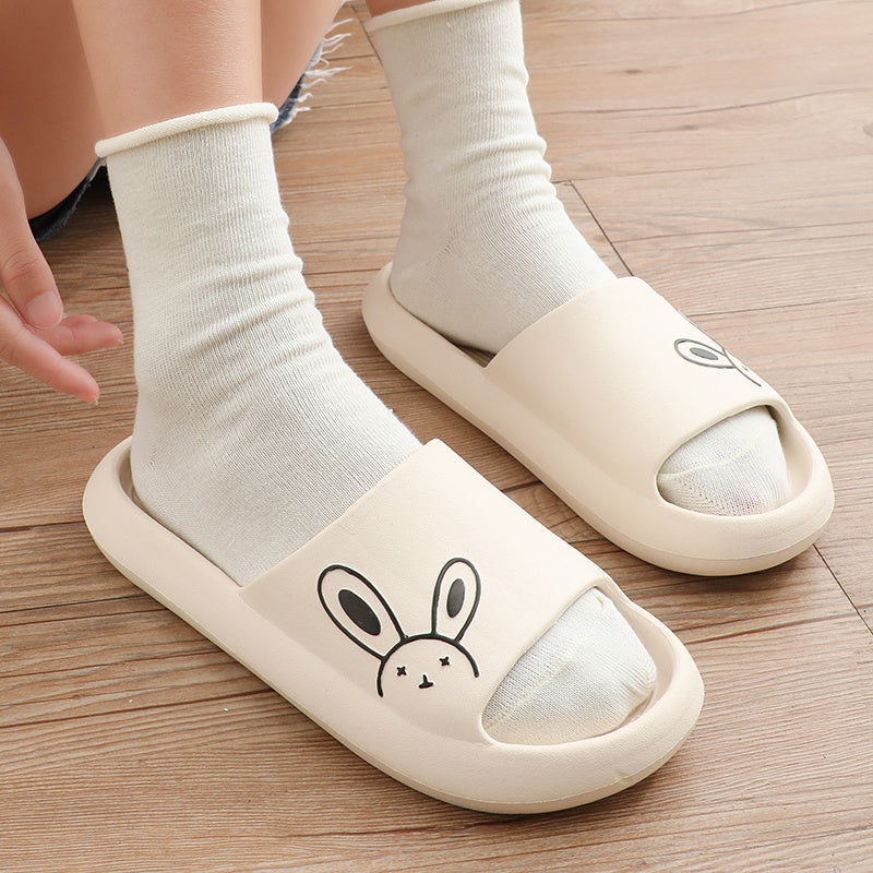 Ultra-Comfy Womens Kawaii Rabbit Pillow Slides - Soft Non-slip EVA Open Toe Slippers for Indoor Home Relaxation - Durable & Quick-dry Bathroom Slippers