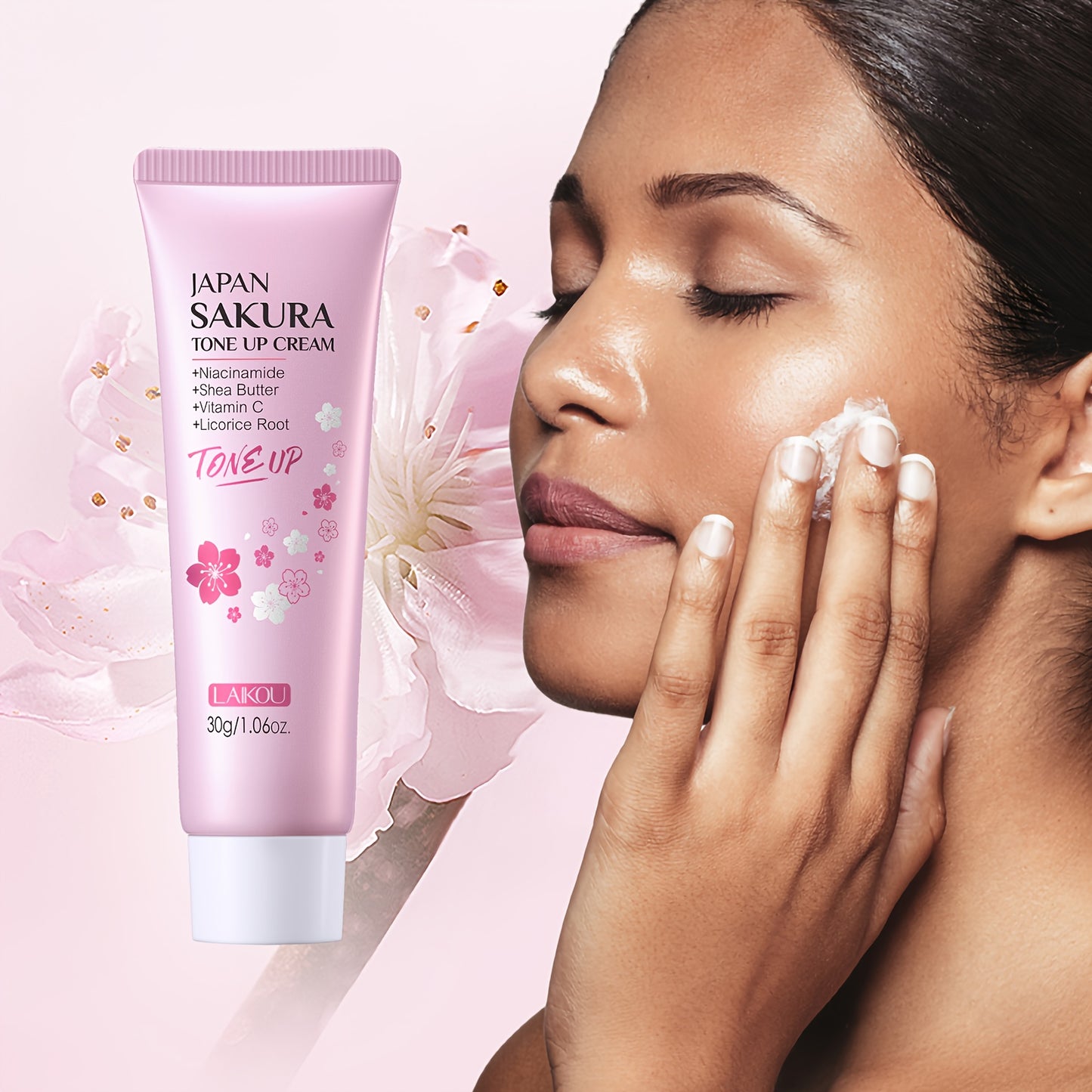 LAIKOU Sakura Tone UP Cream Even Light Beige Primer, Moisturizer Long Lasting Waterproof 1.06oz