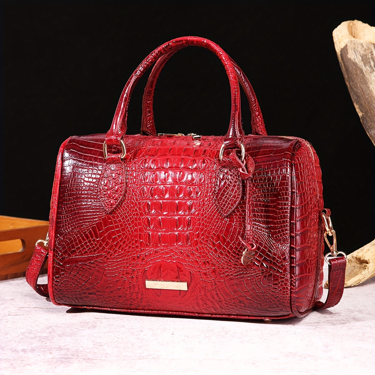 Crocodile Pattern Luxury Crossbody Bag, Top Handle Bag Purse, Classic Fashion Versatile Shoulder Bag