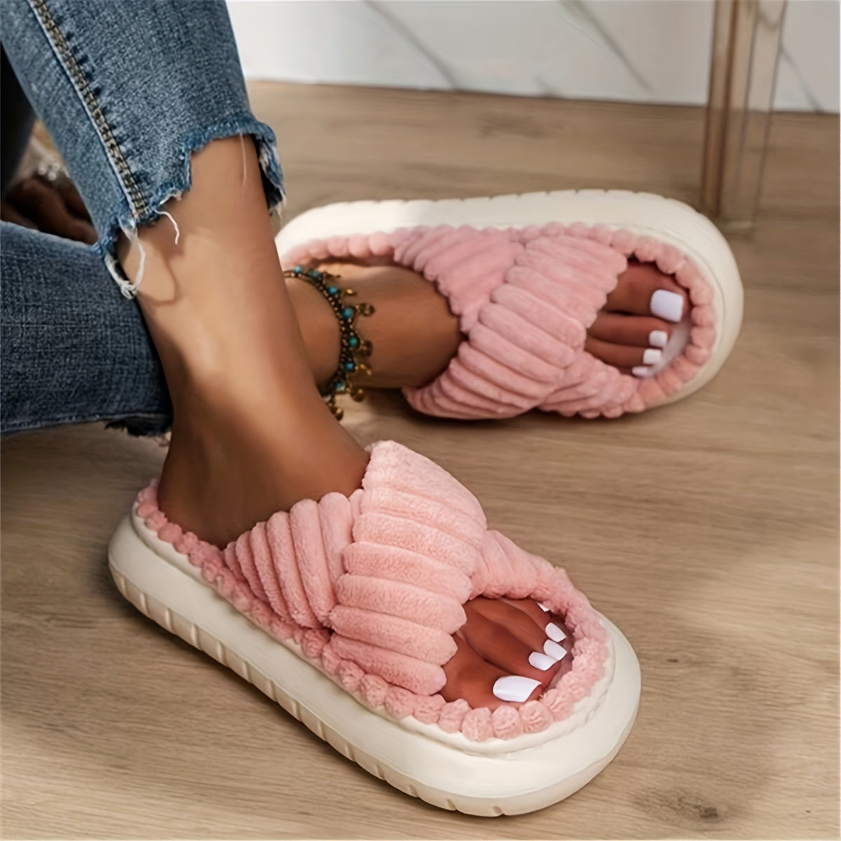 Women'S Fashion Comfort Slippers, Solid Color, Slip-on, Fabric Upper/Inner, EVA Sole, All-season House Shoes