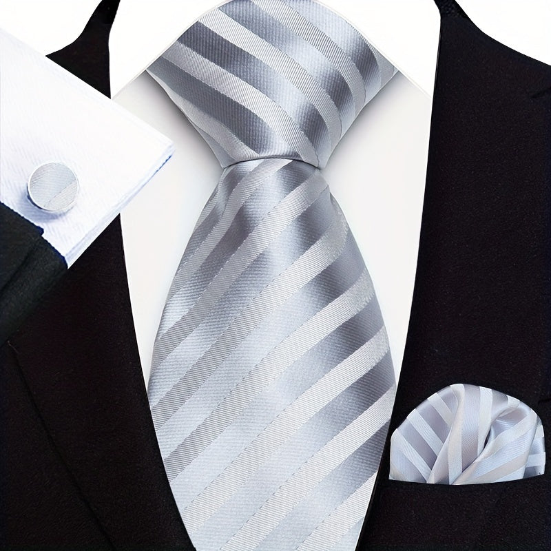 Three-Piece Gentlemans Accessory Set - Stylish Paisley Pattern Tie, Pocket Square, and Cufflinks - Perfect Gift Idea for Men on Special Occasions